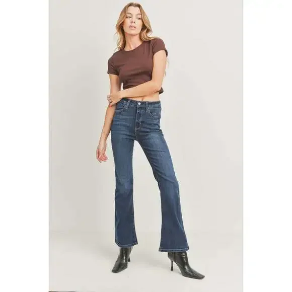 High Rise Jeans Petite Classic Flare Dark Denim - Picture 1 of 13